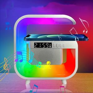 VIKEFON Wireless Speaker with RGB Night Light & Alarm Clock, Multifunctional Wireless Speaker, 5W Wireless Charger Station for iPhone Samsung Xiaomi Huawei, Stereo Audio