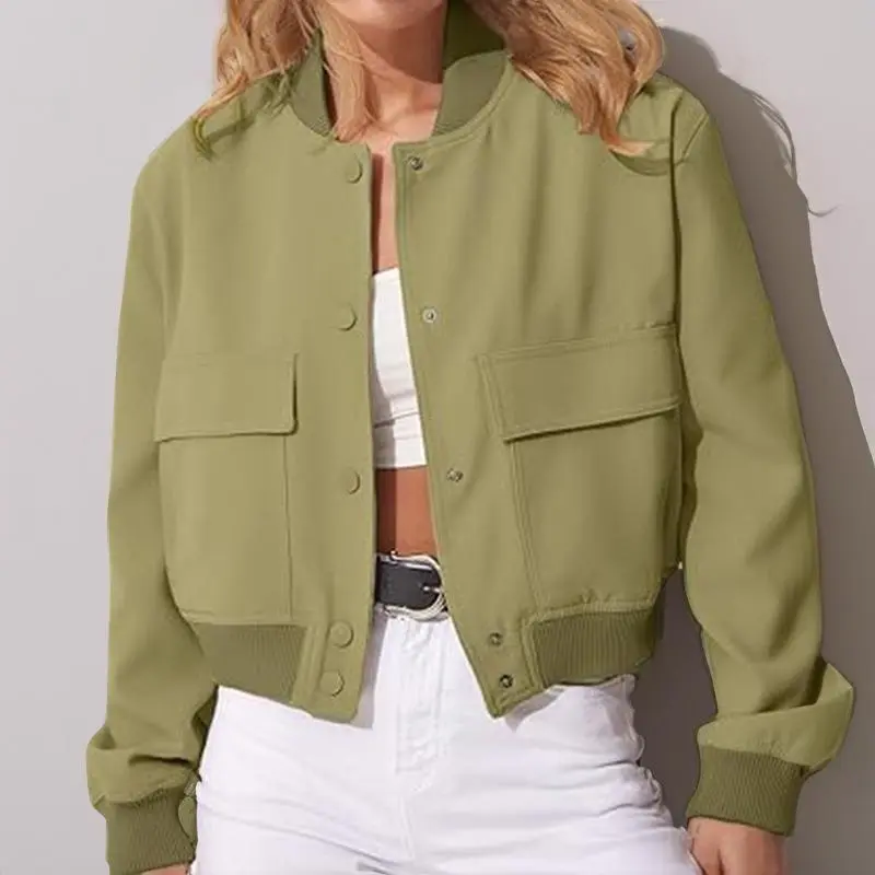 Fashion Women's Bomber Jacket Long Sleeve Zipper Up Vintage Coat Tops 2025 Spring Elegant Loose Ladies Jackets Coat 7