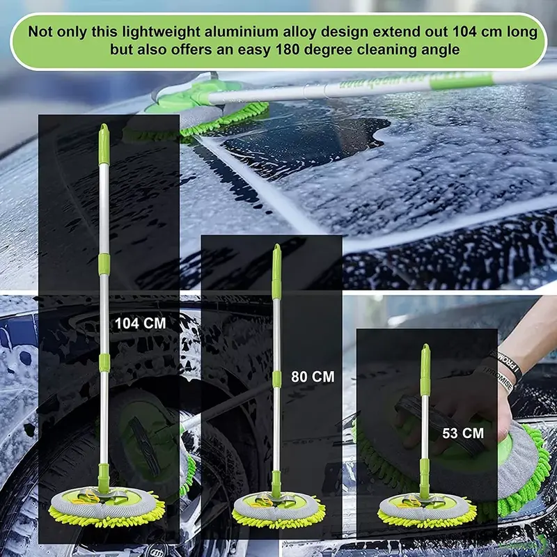 Telescopic Car Cleaning Brush Microfiber Mop Wash Kit Scratch 2x Mittens 7