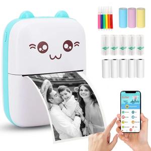 Durable Cute Cartoon Design Printing Machine Portable Instant Print Thermal Printer, Mobile Wireless Label Printer, Inkless Portable Printer, for Ios & Android Smart Phone, Mini Ink Free Mini Printer, Picture Printer, Smartphone Photo Printer, Toys