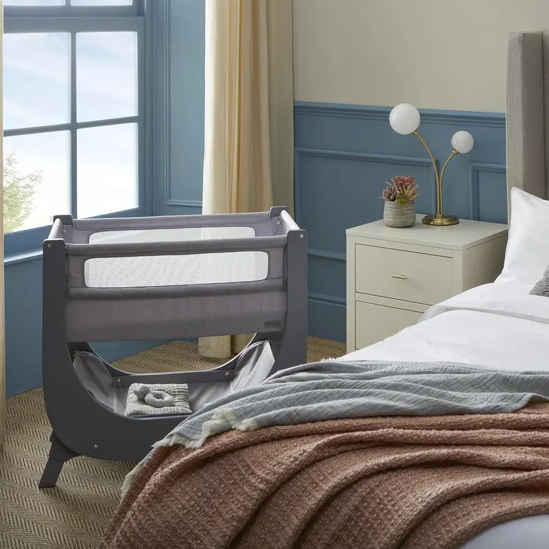 Bedside Crib | Height Adjustable baby Bed with Mattress (Grey) 1
