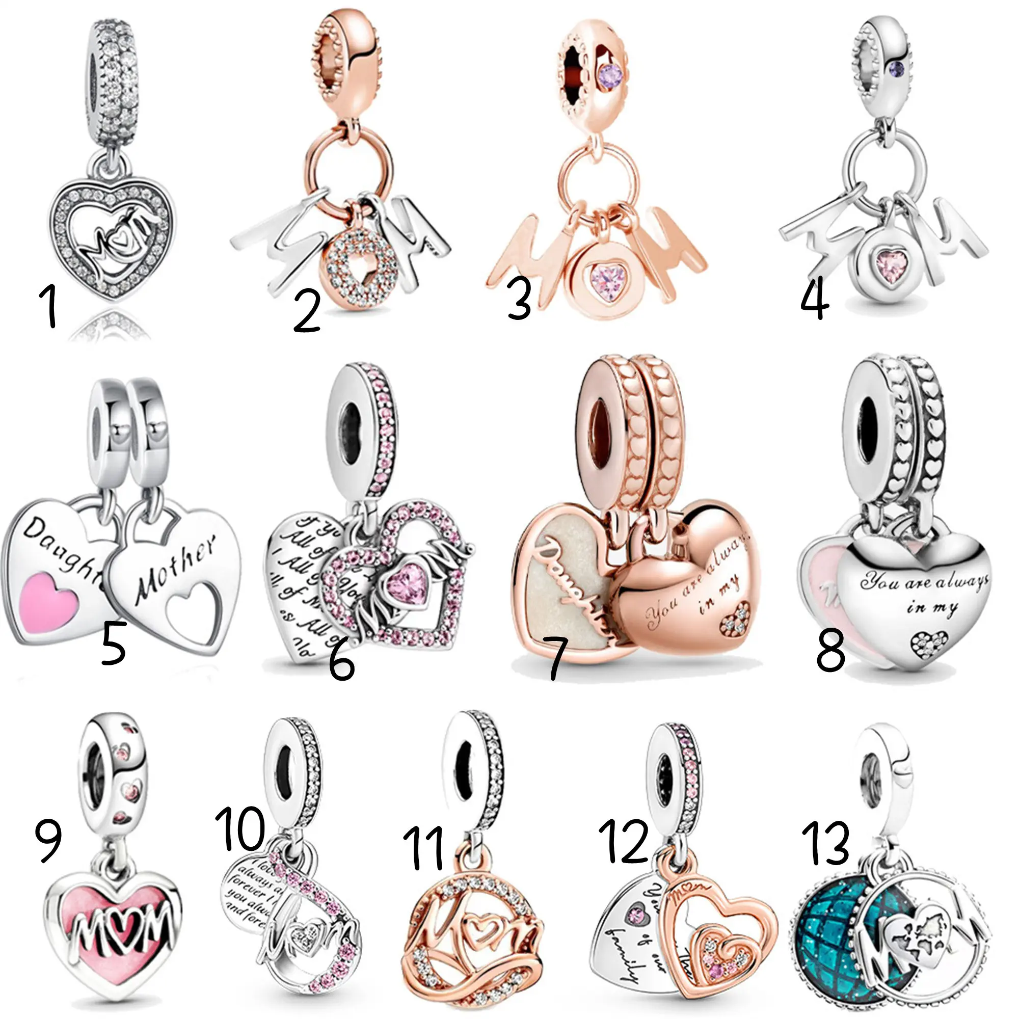 Mother Zircon Pink Love Pendant Series Charm,New Style Charm, Gift Trendy Jewelry,Necklaces Attachment, Elegant Jewelry,For Her Gift