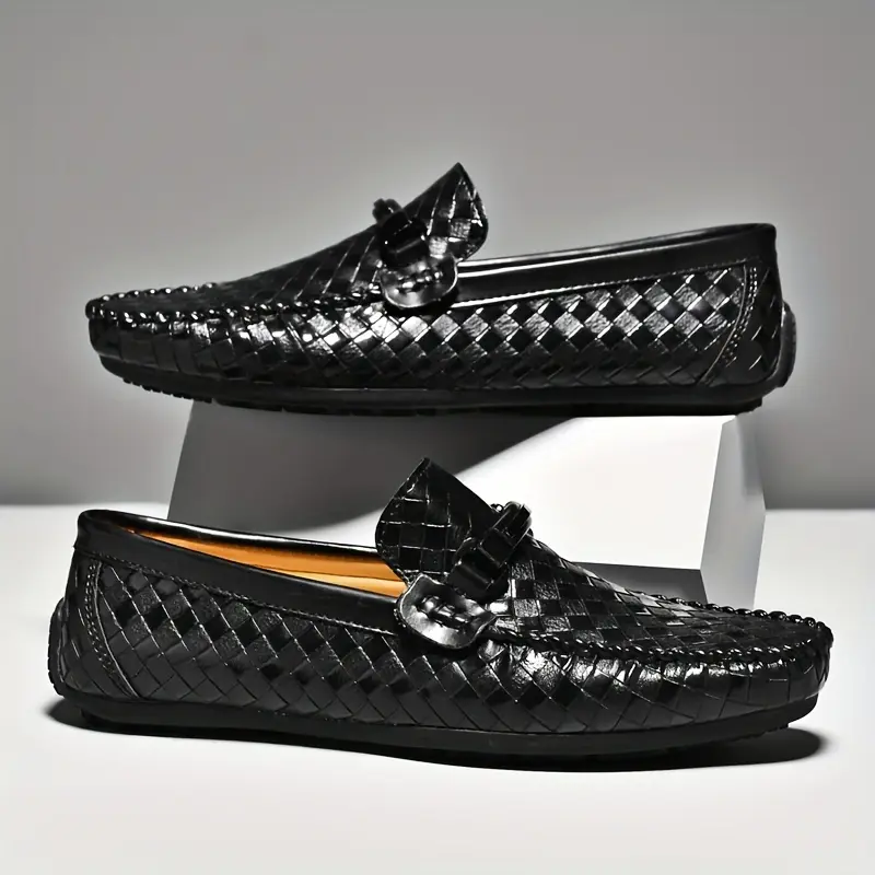 [Breathable Summer] Men's Black Slip-On Loafers | Breathable | Lightweight Rubber Sole | Summer Casual | Diamond Pattern & Bowknot Design 0