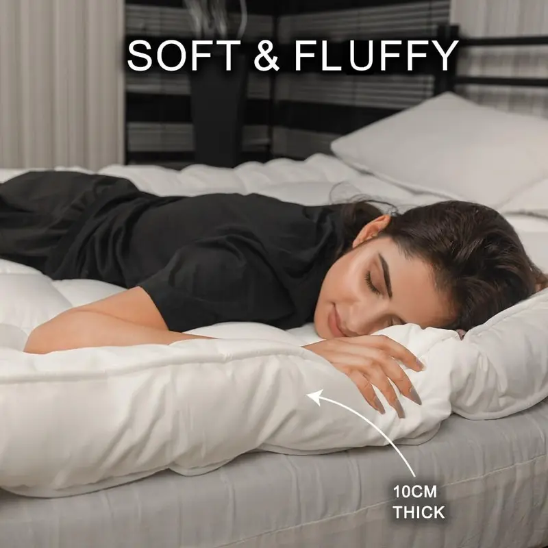 Premium Mattress Topper  4-Inch/10cm Extra Deep  Microfiber Hotel Quality Mattress Topper Super Soft and Fluffy Mattress Topper with Box Stitching for Enhanced Comfort 2