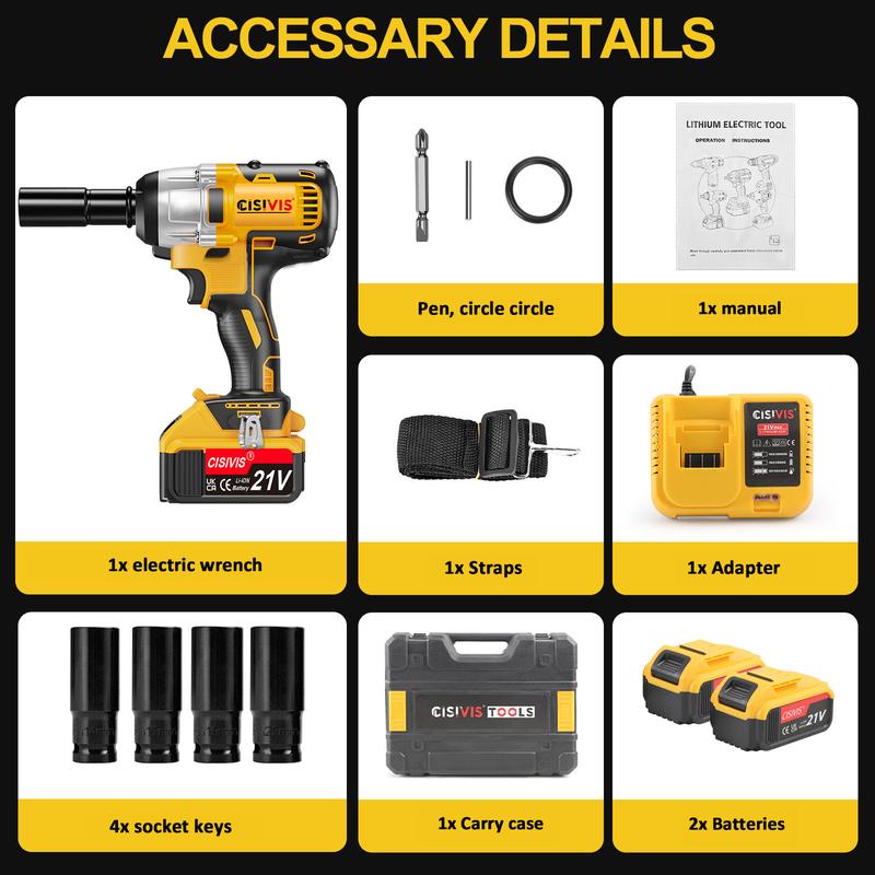 Brand new 1000Nm 1/2" Cordless Electric Impact Wrench Drill Gun Ratchet Driver w/2 Battery Special tools for car repair 6
