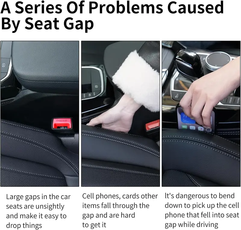 【UK SELLER 】2Pcs Car Seat Gap Filler Leakproof Plugging Strips, Universal Car Gap Filler Organiser, Prevents Falling Items,Auto Seat Gap Filler,Wipeable Waterproof (Black) 1