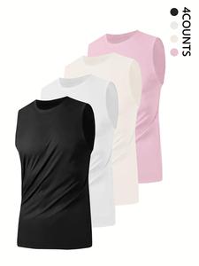 Men's Solid Color Ribbed Sleeveless Tee, Casual Breathable Round Neck Tank Top for Summer, Men's Top for Daily Wear