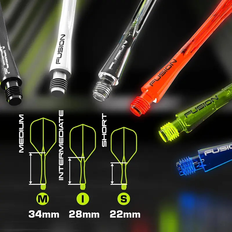 WINMAU Darts Fusion Integrated Flight & Shaft System - No.2 Shape and Design - Short, Intermediate & Medium - Random colour - pop darts game - darts 3