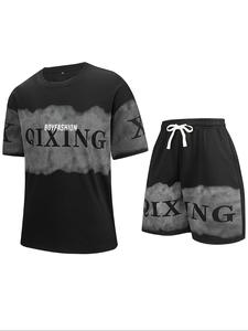 Two-Piece Set Men's Letter Print Tee & Shorts Set, Regular Fit Casual Short Sleeve T-shirt & Track Shorts, Men's Two-piece for Daily Wear