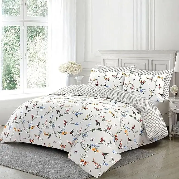 Reversible Printed duvet cover with 2 pillowcases 100% Soft Microfibre Floral design bedding sets in Single, Double, King bedding  duvet  sets 3
