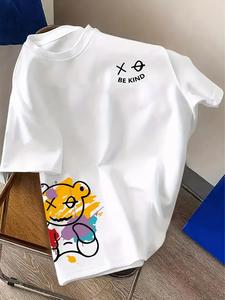 Unisex's Cartoon Bear Print Round Neck Tee, Casual Style Tee, Regular Fit Casual Fashion Short Sleeve T-shirt for Summer, Men's Top for Daily Wear