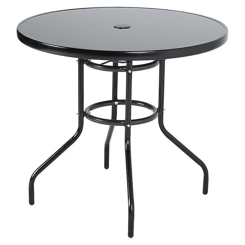 80CM Metallic and Tempered Glass Garden Table with Parasol Hole – Outdoor Dining Essential 1
