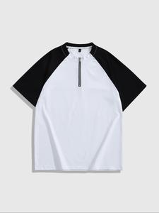 Men's Patchwork Zip Up Half Placket Short Sleeve Tee, Regular Fit Casual Fashion Comfy Round Neck T-shirt for Summer, Men's Top for Daily Wear, Tropical