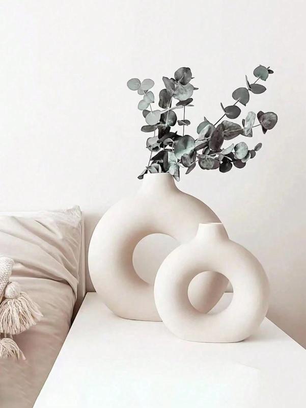 1pc Plastic Circular Flower Vase Decoration for Floral Arrangements White/Black 1
