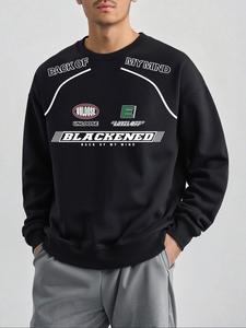 Men's Letter Print Round Neck Sweatshirt, Loose Casual Fashion Long Sleeve Pullover for Spring & Fall, Men's Top for Daily Wear, Hoodie