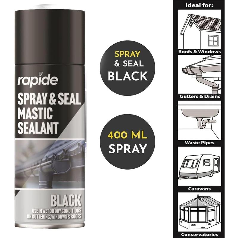 Rapide Spray and Seal Mastic Sealant 300ml | Multi Packs | Black & White | Ideal for Roofing and Guttering 3