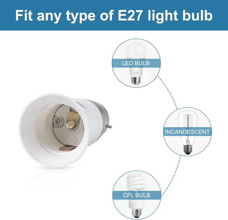 B22 to E27 Socket Converter, Socket Adapter, Bayonet to Screw Edison, BC to ES Lamp Base Adapter for LED Bulbs and Incandescent Bulbs and CFL Bulbs-2 Packs 1