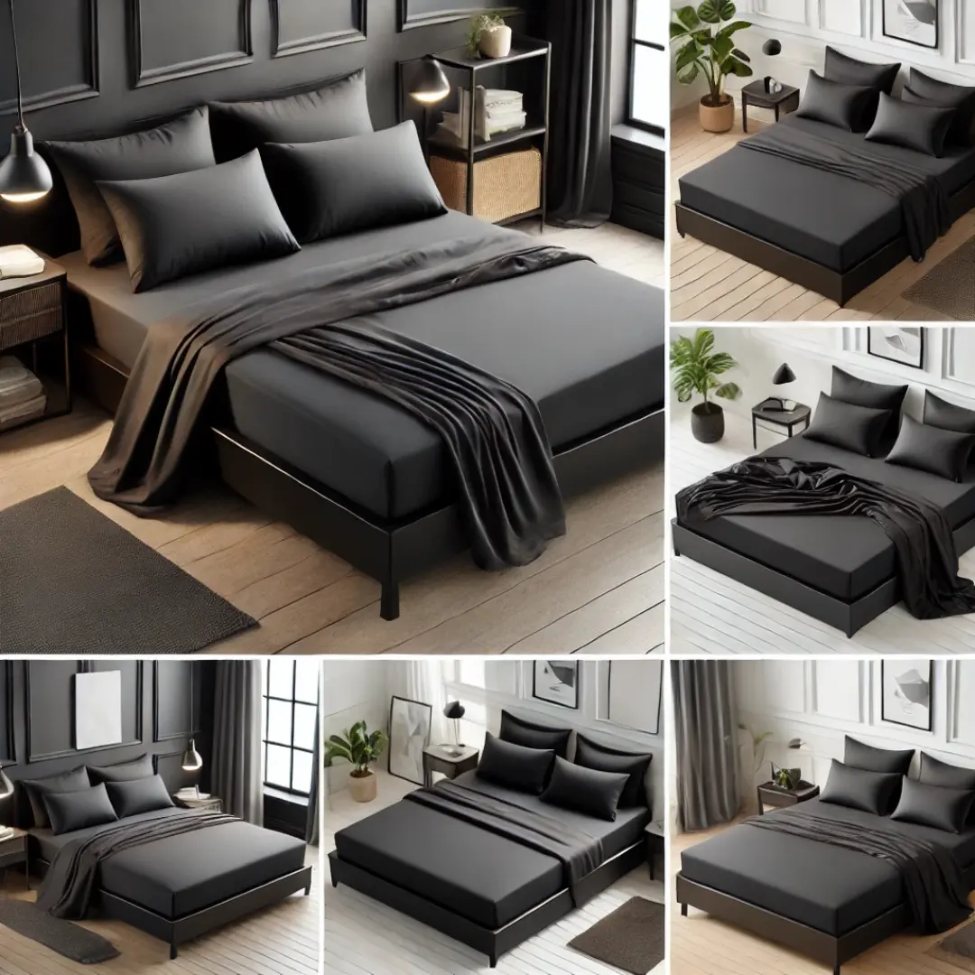 Extra Deep Hotel Quality (Black) Fitted Sheets, Single, Double, King & Super King Bed Sheets - Soft & Breathable Fitted Bed Sheets Double - Anti-Wrinkle Easy Care Fitted Sheets , Sheets & Pillowcases