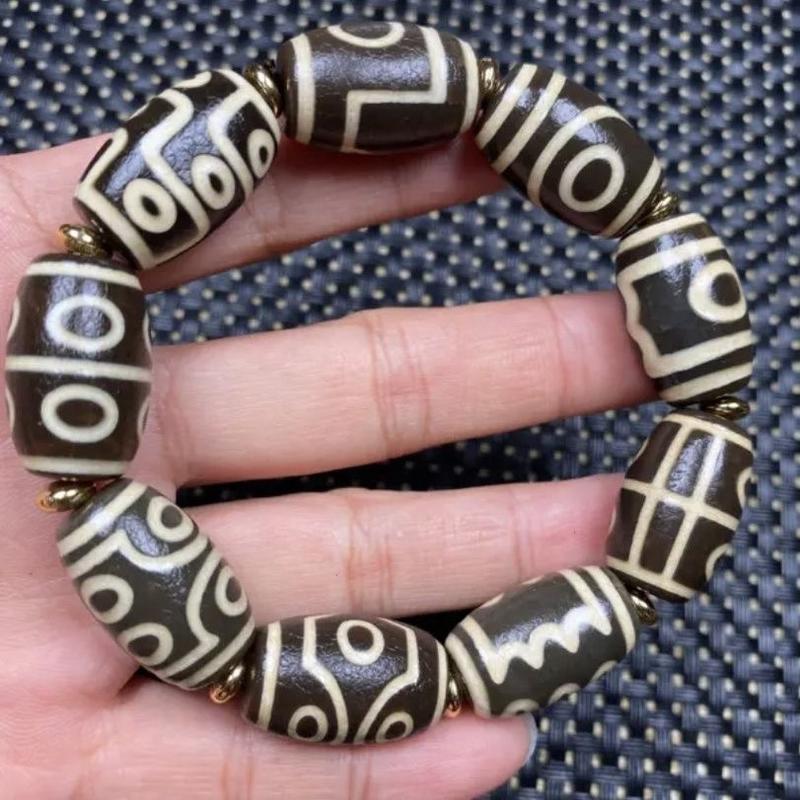 RAZZAQ MART SHOP Tibetan agate dzi bead bracelet, one look and nine eyes family photo dzi bead bracelet, old material men's and women's dzi beads wholesale 1