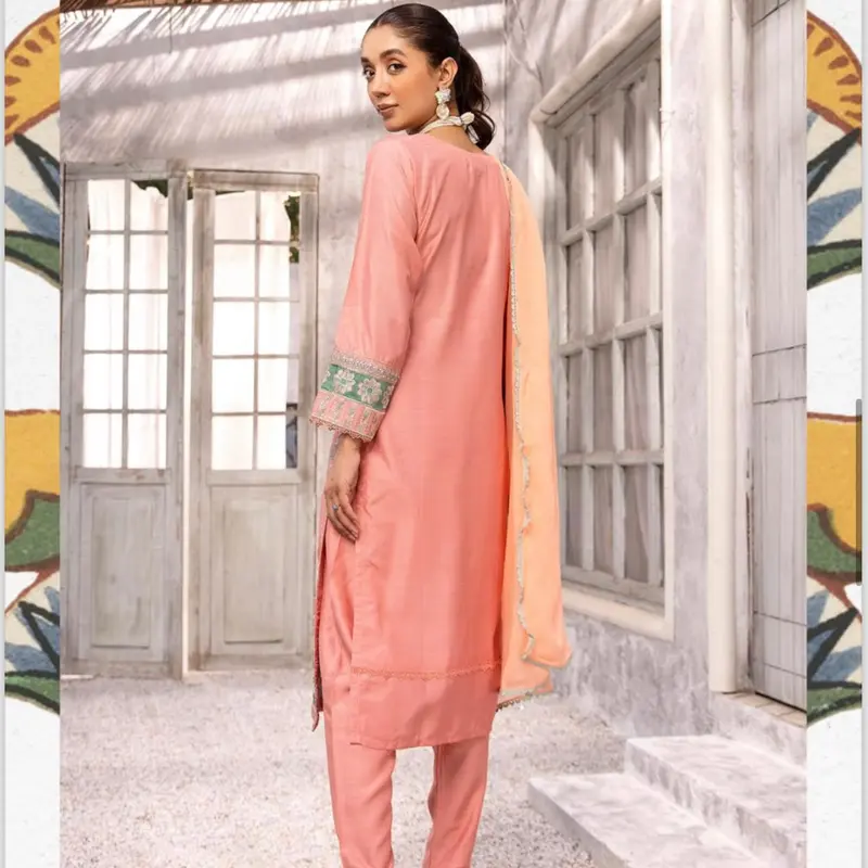 Simrans Afroze Peach Embroidered Viscose Piece Suit 2