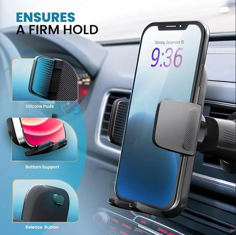 Car Phone Holder, Air Vent Phone Mount - 360° Rotation, One Button Release 4