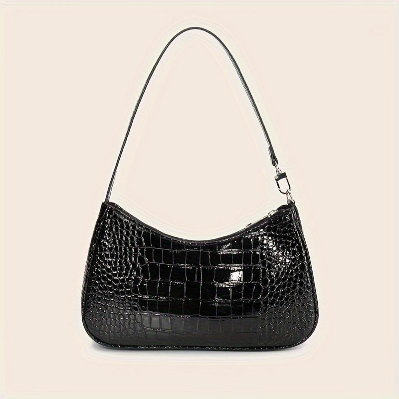 White Crocodile Pattern Women's Shoulder Bag - Stylish Synthetic Leather Baguette with Zipper Closure, Polyester Lining, and Detachable Strap for Everyday Use 2
