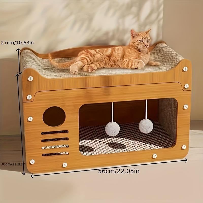 1Set Luxury Large Cat Scratcher with Whiskers - High Aesthetic, Multi-Level Fiberboard Cat Apartment with Hanging Toys & Cozy Bed, Ideal for All Cat Sizes, Perfect Winter Gift, Cat Lover Gifts 8