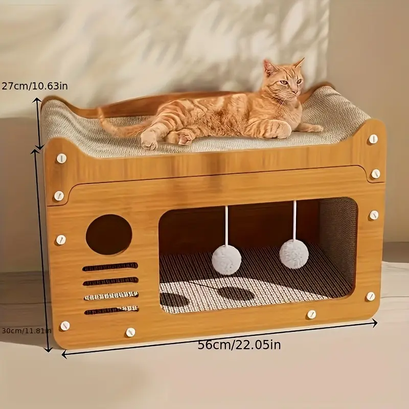 1Set Luxury Large Cat Scratcher with Whiskers - High Aesthetic, Multi-Level Fiberboard Cat Apartment with Hanging Toys & Cozy Bed, Ideal for All Cat Sizes, Perfect Winter Gift, Cat Lover Gifts 8