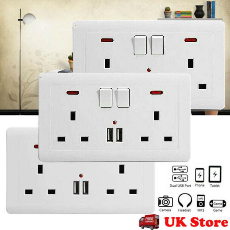 Product Introduction of Double Wall Plug Socket 2 Gang 13A w/ 2 Charger USB Ports Outlets Flat Plate UK 6