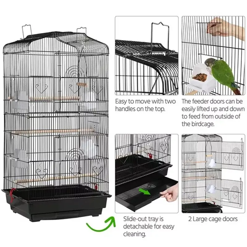Budgie Cage Metal Parrot Bird Cage Open Top Bird Aviary for Cockatiels Canaries- 6