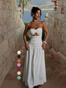 Women's Plain Cut Out Tube Dress, Casual Sleeveless Strapless Dress for Summer, Women's Clothes for Beach Holiday