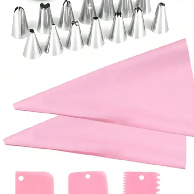 SHEIN Basic 21-Piece Pink Baking Piping Bags & Tips Set for Cake Decorating - Bakeware Included 4