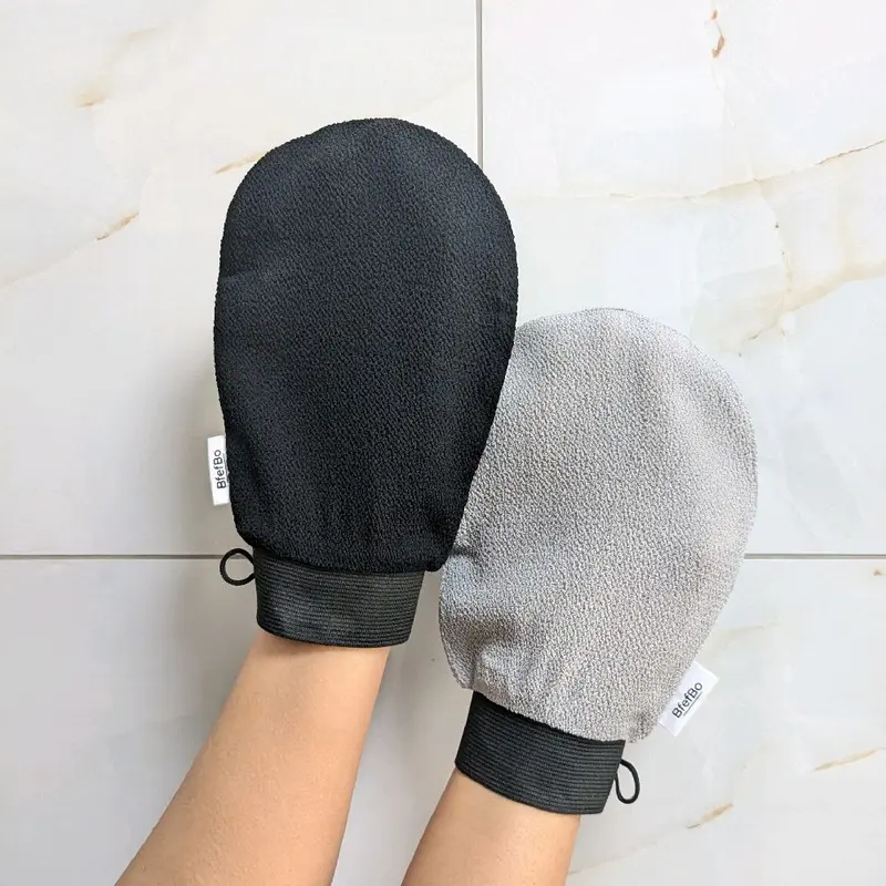 BfefBo Kessa Exfoliating Gloves, Black Grey, Ultra-coarse Hammam Mitt, Plant based Shower Skincare Accessory, Moroccan 5