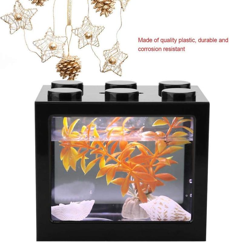 Aquarium Fish Tank Decorative Mini Aquarium USB LED Light Lamp Fish Tank Desktop Lamp Fish Tank for Box Office Tea Table Decor 3