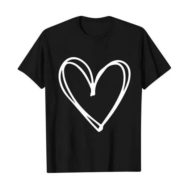 T Shirts for Women Heart Printed Crewneck Loose T-Shirts Casual Short Sleeve Womens Graphic Tees
