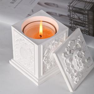 Vintage Embossed Candle Holder, 1 Set Exquisite Elegant Candle Holder with Scented Candle, Decorative Candle Set for Home Living Room Bedroom