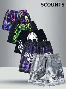 Men's All Over Print Drawstring Waist Shorts, Regular Fit Casual Pocket Shorts, Men's Summer Bottoms for Vacation Holiday