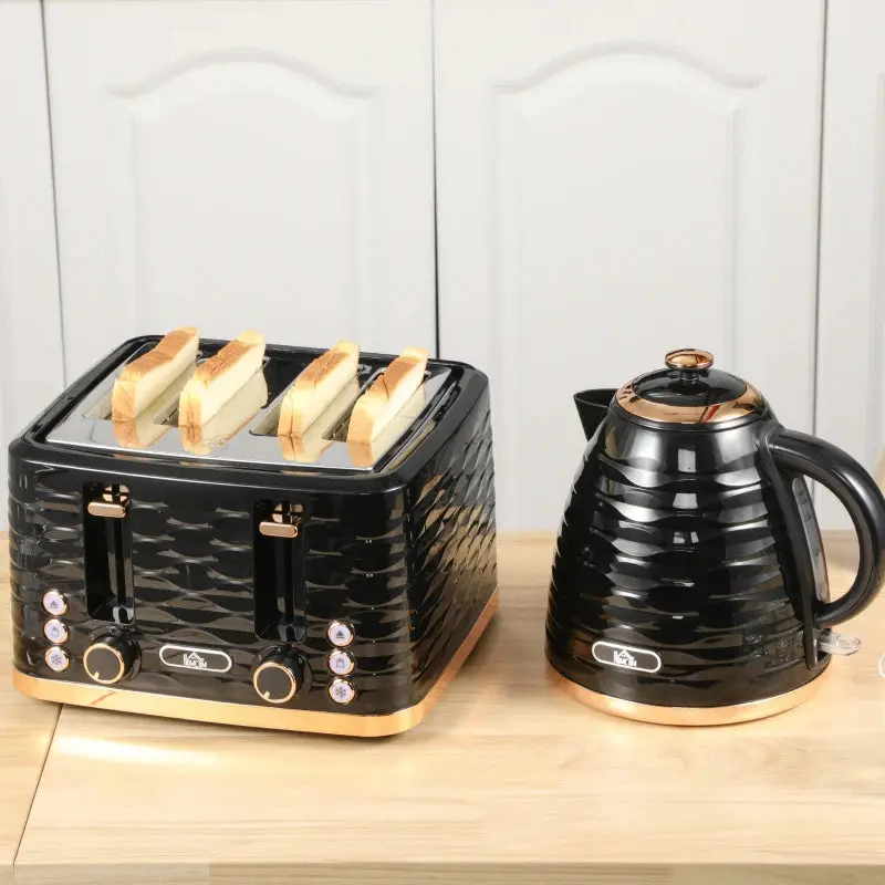 Kettle (1.7L) and Toaster Set with 7 Browning Controls and Crumb Tray (4 Slice) - Black / Gold 0