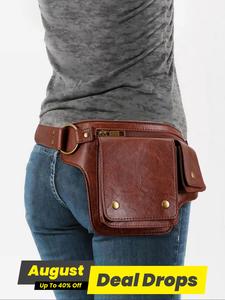 Women's Solid Color Zipper Fanny Pack, Fashionable Adjustable Pu Leather Sling Bag for Daily Used, Casual Waist Bag