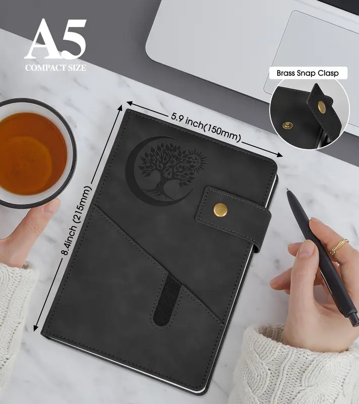 Blank Journal Notebook, A5 Hardcover Leather Sketchbook with 200 Pages Thick Blank Paper. 1
