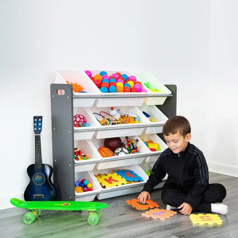 Wooden Children's Bookshelf Toy Box 12 Cube 4 Tier Storage Unit - UK 0