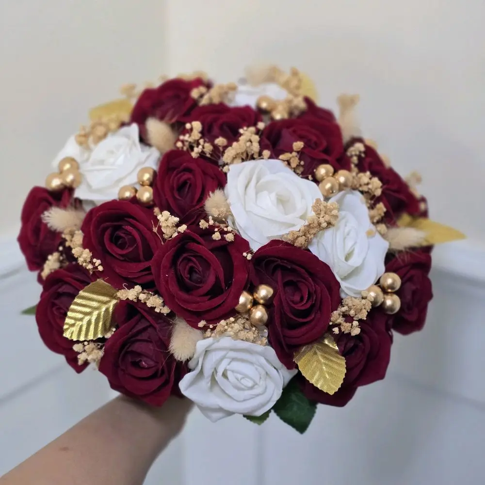 Red & White Bridal Bouquet with dried flowers