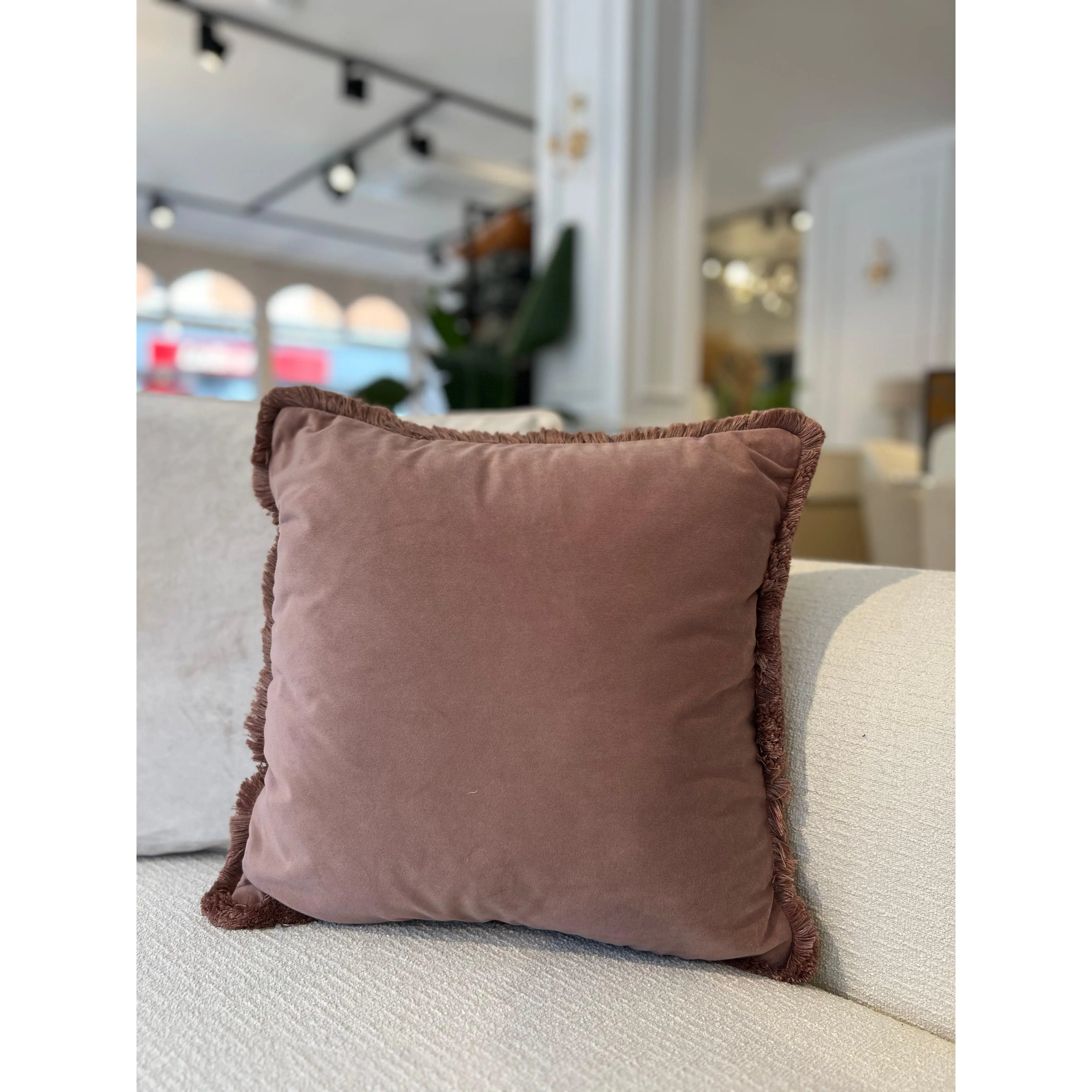 Velvet Cush With 4 Side Fringes Blush Cushion 45 X 45