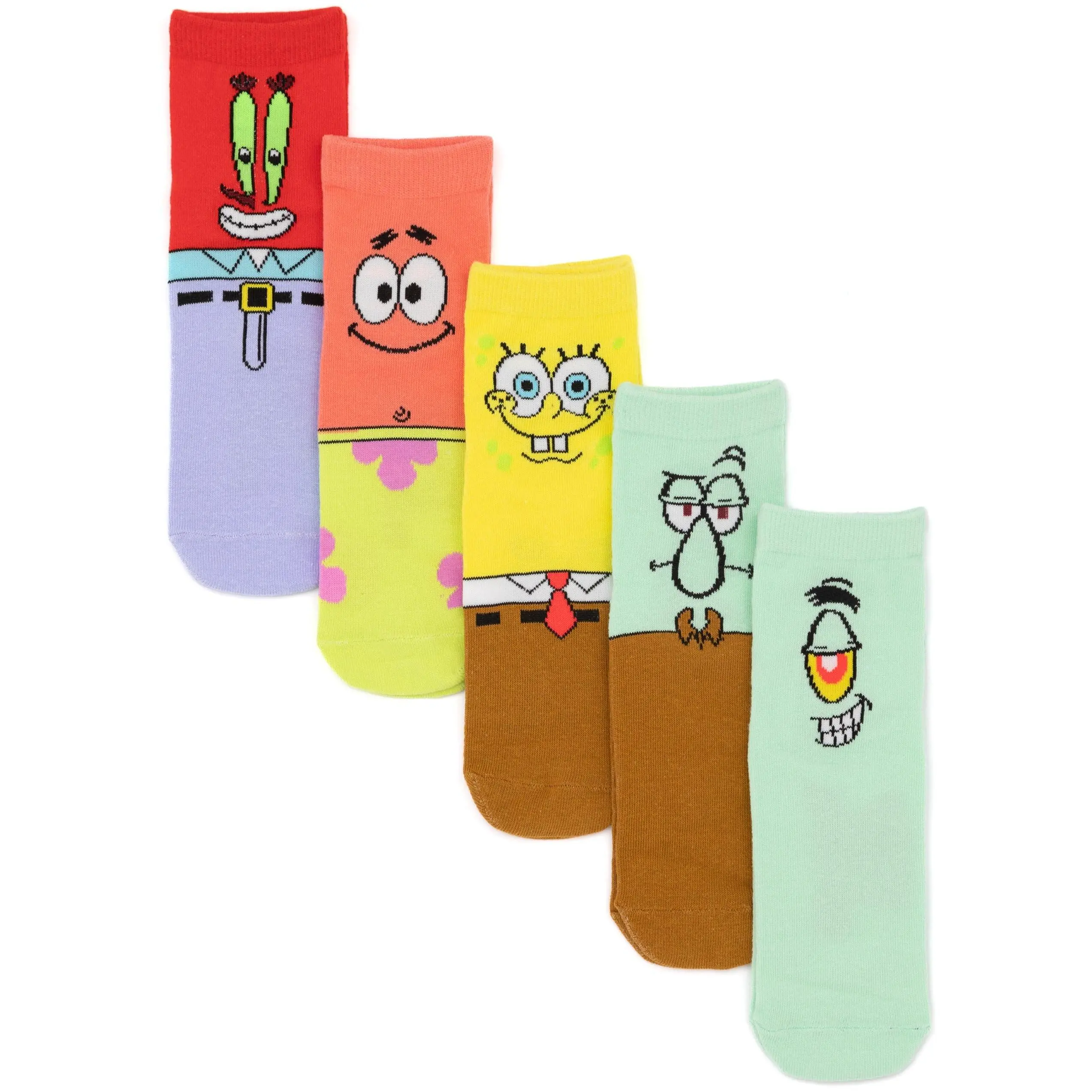 Vanilla Underground x SpongeBob SquarePants Unisex Kids Multicoloured Multi-Character Graphics Calf Socks Set of 5
