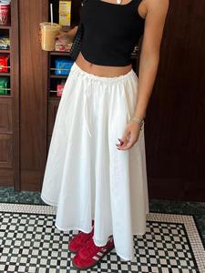 Women's Contrast Lace Bow Decor Skirt, Casual Plain A-Line Midi Skirt, Ladies Bottoms for Daily Wear