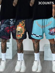 Men's Random Pattern Shorts, Regular Fit Casual Comfy Breathable Shorts for Summer, Men's Bottoms for Daily Wear