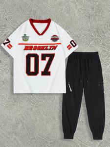 Men's Letter & Number Print Short Sleeve Tee & Pants Two-piece Set, Loose Casual Round Neck T-shirt & Trousers for Summer, Men's Clothes for Daily Wear