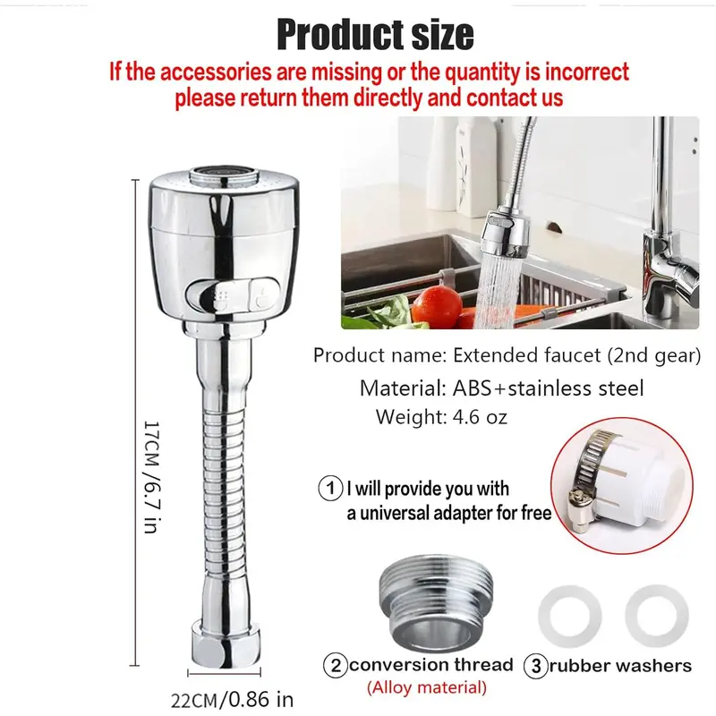 Kitchen Bathroom Sink Faucet Extender Tap Aerator Spray Head Adapter 360° Swivel Water Saving 2 Modes, 1 Pack 4