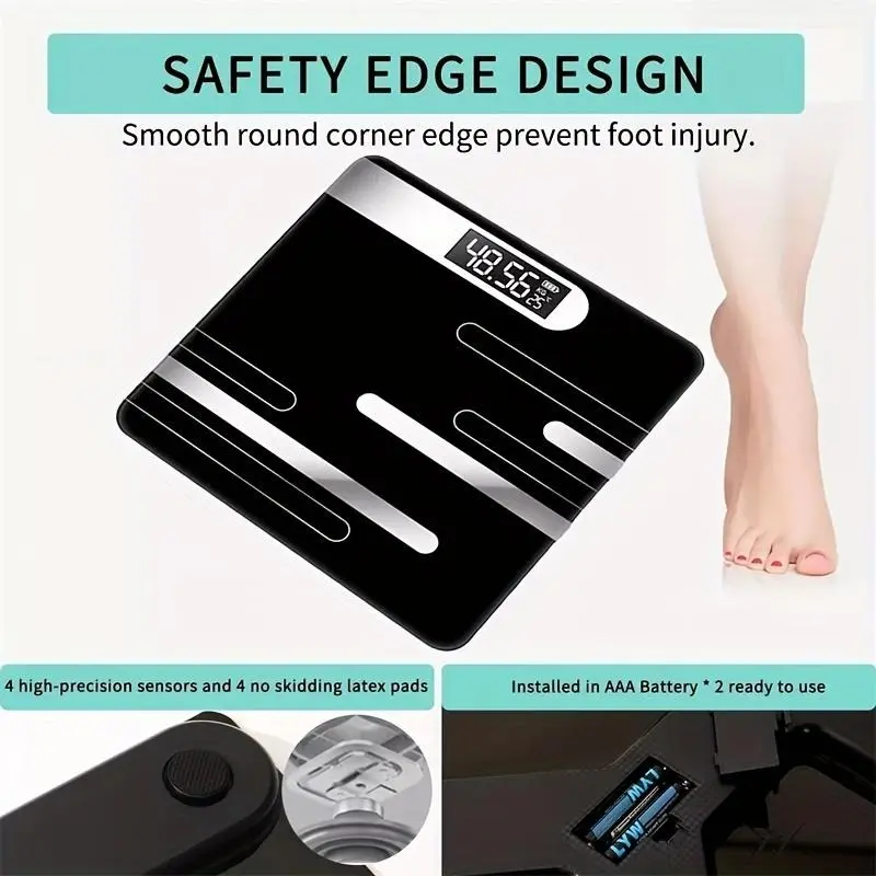 1 stylish black digital scale with LCD display - precision floor-mounted health scale, battery powered (36V and below), ideal for bathroom use Healthcare 3