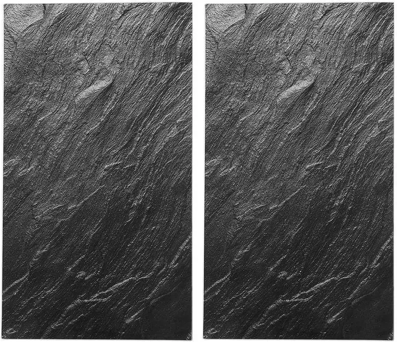 Set of 2 Glass Chopping Boards - 2pcs Universal Hob Cover Worktop Savers for Induction, Ceramic & Electric Stove - Non-Slip Tempered Glass Cutting Board - Black Slate Marble Kitchen Knives 6